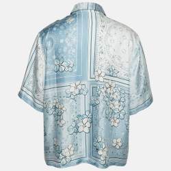 Pre Owned Amiri Blue Bandana Floral Print Silk Short Sleeve Shirt XXL