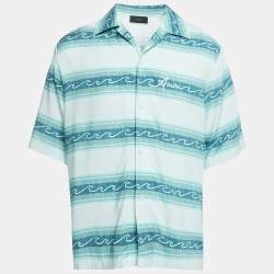 Pre Owned Amiri Blue Wave Baja Stripe Crepe Short Sleeve Shirt XL