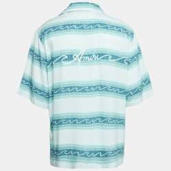 Pre Owned Amiri Blue Wave Baja Stripe Crepe Short Sleeve Shirt XL