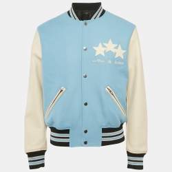 Amiri Blue Stars Applique Wool and Leather Oversized Jacket M