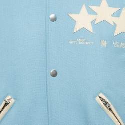 Amiri Blue Stars Applique Wool and Leather Oversized Jacket M