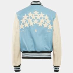 Amiri Blue Stars Applique Wool and Leather Oversized Jacket M
