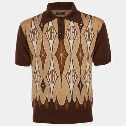 Pre Owned Amiri Brown Argyle Jacquard Wool Polo T-Shirt L