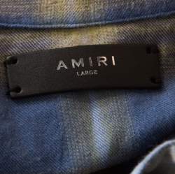 Pre Owned Amiri Blue And Yellow Cotton Plaid Frayed Edge Detail Shirt L