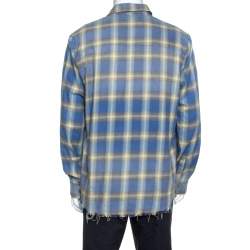 Pre Owned Amiri Blue And Yellow Cotton Plaid Frayed Edge Detail Shirt L
