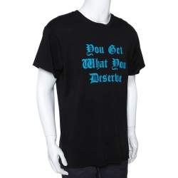 Pre Owned Amiri Black & Blue Deserve Print Cotton Crew Neck T-Shirt M