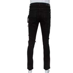 Pre Owned Amiri Black Denim Leather Patched Knee Detail Distressed Jeans L