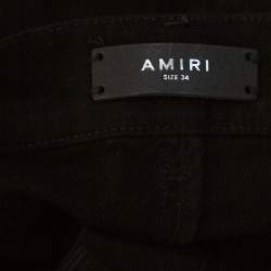 Pre Owned Amiri Black Denim Leather Patched Knee Detail Distressed Jeans L