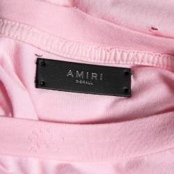 Pre Owned Amiri Pink Distressed Cotton Beverly Hills Printed Boyfriend T-Shirt XS