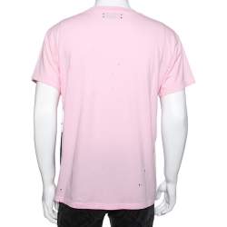Pre Owned Amiri Pink Distressed Cotton Beverly Hills Printed Boyfriend T-Shirt XS