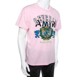 Pre Owned Amiri Pink Distressed Cotton Beverly Hills Printed Boyfriend T-Shirt XS