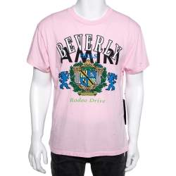 Pre Owned Amiri Pink Distressed Cotton Beverly Hills Printed Boyfriend T-Shirt XS