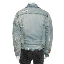 Pre Owned Amiri Blue Distressed Denim Reversible Trucker Bomber Jacket S