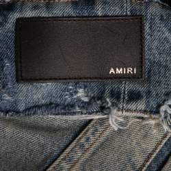 Pre Owned Amiri Blue Distressed Denim Reversible Trucker Bomber Jacket S