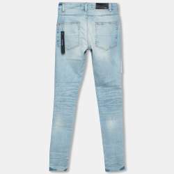 Amiri Indigo Light Wash Denim Distressed Art Patch Jeans XS