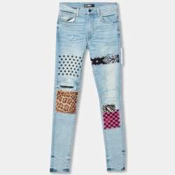 Amiri Indigo Light Wash Denim Distressed Art Patch Jeans XS