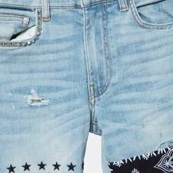 Amiri Indigo Light Wash Denim Distressed Art Patch Jeans XS