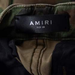 Pre Owned Amiri Green/ Brown Cotton Leather Patch Distressed Classic Cargo Pants XS