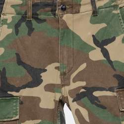 Pre Owned Amiri Green/ Brown Cotton Leather Patch Distressed Classic Cargo Pants XS