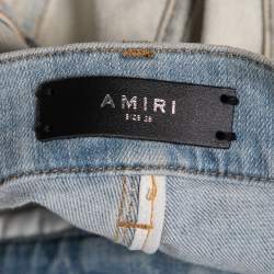 Pre Owned Amiri Blue Distressed Zebra Embellished Inset Detailed Jeans XS