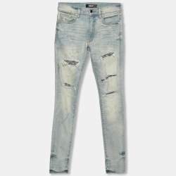 Amiri Blue Distressed Zebra Embellished Inset Detailed Jeans XS