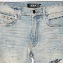 Pre Owned Amiri Blue Distressed Zebra Embellished Inset Detailed Jeans XS