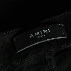 Pre Owned Amiri Black Distressed Denim & Printed Inset Detailed Jeans M