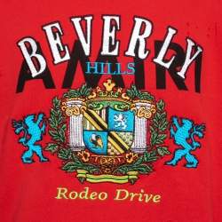 Pre Owned Amiri Red Terry Knit Beverly Hills Crew Neck Sweatshirt S