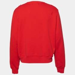 Pre Owned Amiri Red Terry Knit Beverly Hills Crew Neck Sweatshirt S