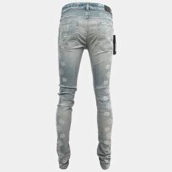 Amiri Blue Bandana Print Distressed Denim Jeans M