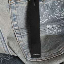 Amiri Blue Bandana Print Distressed Denim Jeans M