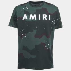 Amiri Green Camouflage Print Logo T-Shirt S
