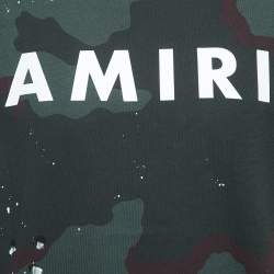 Amiri Green Camouflage Print Logo T-Shirt L