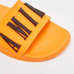 Amiri Orange Rubber Logo Pool Slide Sandals Size 45