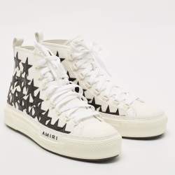 Amiri White/Black Canvas and Leather Stars Court High Top Sneakers Size 45