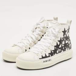 Amiri White/Black Canvas and Leather Stars Court High Top Sneakers Size 45