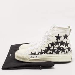 Amiri White/Black Canvas and Leather Stars Court High Top Sneakers Size 45