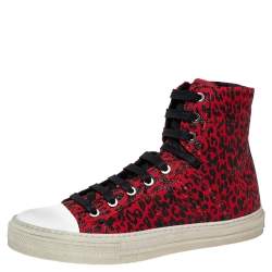 Amiri Red/Black Canvas Glitter Leopard Print Sunset Vintage Sneakers Size 40