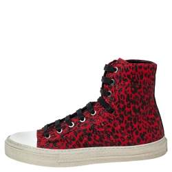Amiri Red/Black Canvas Glitter Leopard Print Sunset Vintage Sneakers Size 40