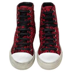 Amiri Red/Black Canvas Glitter Leopard Print Sunset Vintage Sneakers Size 40