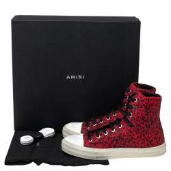 Amiri Red/Black Canvas Glitter Leopard Print Sunset Vintage Sneakers Size 40