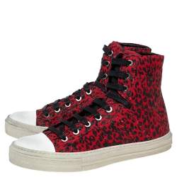 Amiri Red/Black Canvas Glitter Leopard Print Sunset Vintage Sneakers Size 40