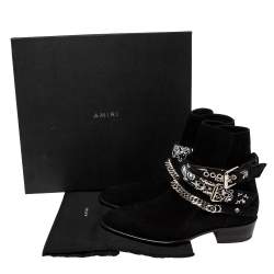 Amiri Black Suede Jodhpur Chain Ankle Boots Size 40 