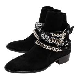 Amiri Black Suede Jodhpur Chain Ankle Boots Size 40 
