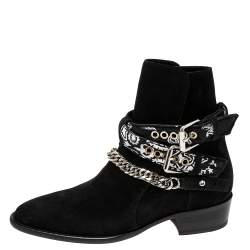 Amiri Black Suede Jodhpur Chain Ankle Boots Size 40 