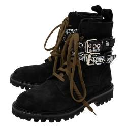 Amiri Black Suede Bandana Buckle Combat Boots Size 40 