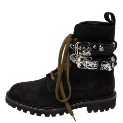 Amiri Black Suede Bandana Buckle Combat Boots Size 40 