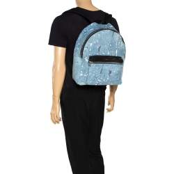 Amiri Wash Blue/Black Paint Denim and Leather Splatter Backpack