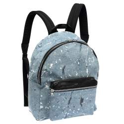 Amiri Wash Blue/Black Paint Denim and Leather Splatter Backpack