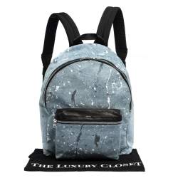 Amiri Wash Blue/Black Paint Denim and Leather Splatter Backpack